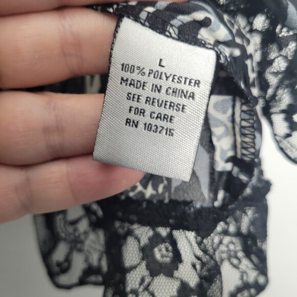 Larry Levine black white mixed print grunge lace abstract art to wear top large - Picture 5 of 7